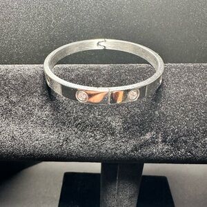 Silver Tone Crystal Accent Hinged Bangle Bracelet
